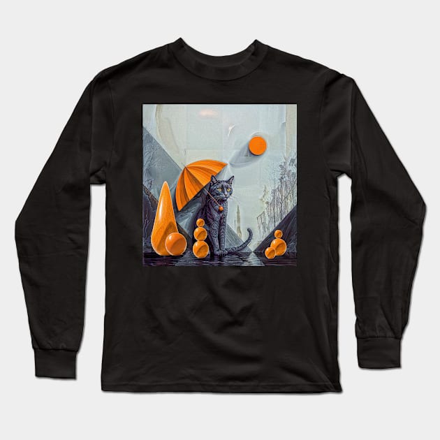 The Gaze of the Mystic Cat: A Surrealistic Journey Long Sleeve T-Shirt by Creative Art Universe